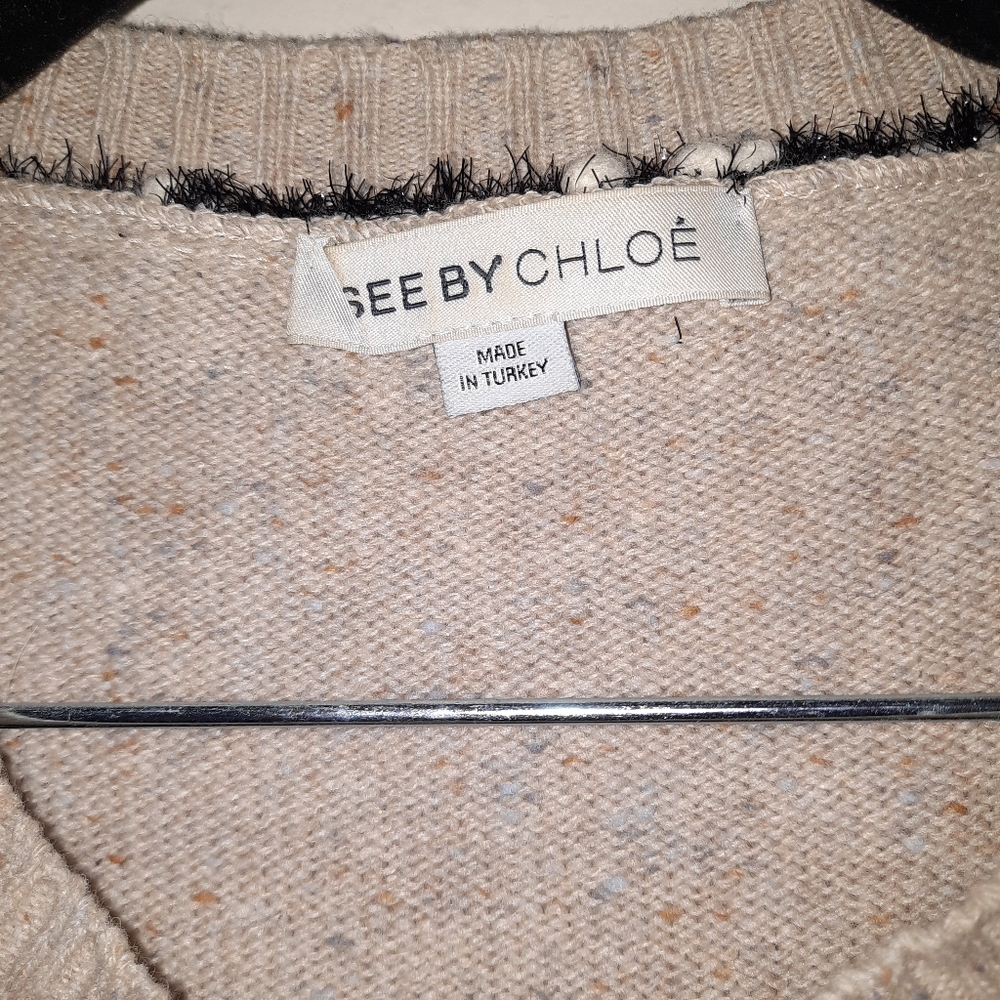 SEE BY CHLOÈ Wool Knit Dress Jumper Mini Dress Pockets Tan Black White Sparkle - Picture 8 of 9
